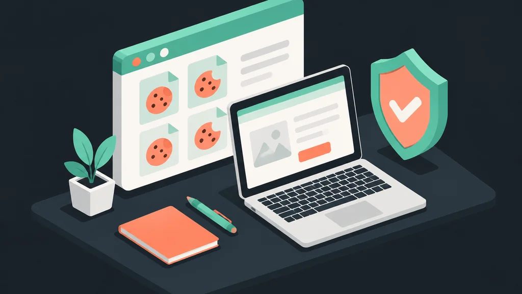 Browser window with cookie icons and a shield