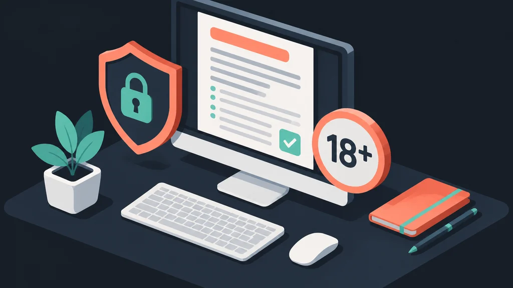 Isometric scene of terms document and age check